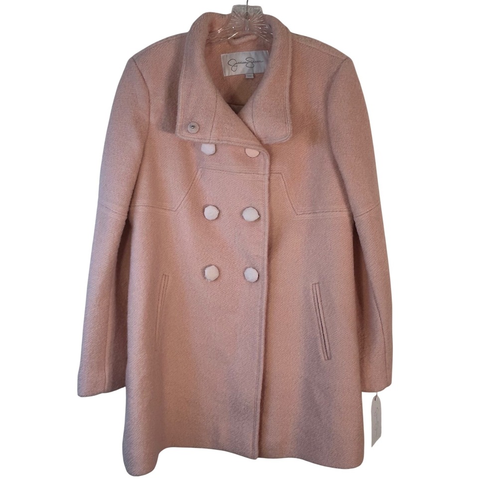 Jessica Simpson Womens Blush Pink Wool Blend Double Breasted Pea Coat JOFMH765 L
